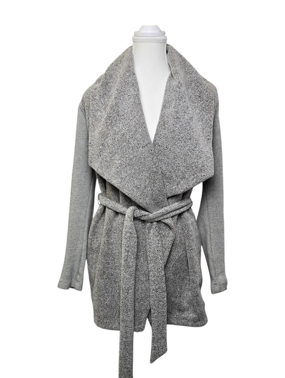 Dolan Anthropologie Women’s Brown Gray Waterfall Collar Belted Light Jacket S